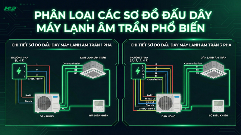Phân loại các sơ đồ đấu dây máy lạnh âm trần phổ biến