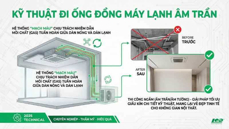 Tổng quan về kỹ thuật đi ống đồng máy lạnh âm trần
