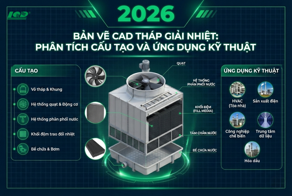 Bản vẽ CAD tháp giải nhiệt Phân tích cấu tạo và ứng dụng kỹ thuật