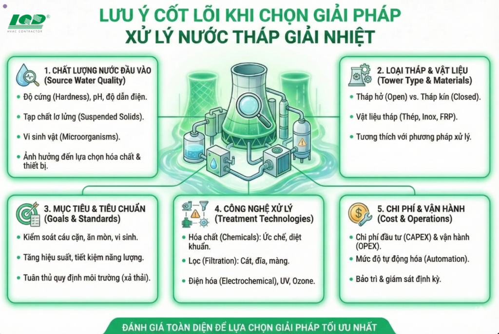 Lưu ý cốt lõi khi chọn giải pháp xử lý nước tháp giải nhiệt