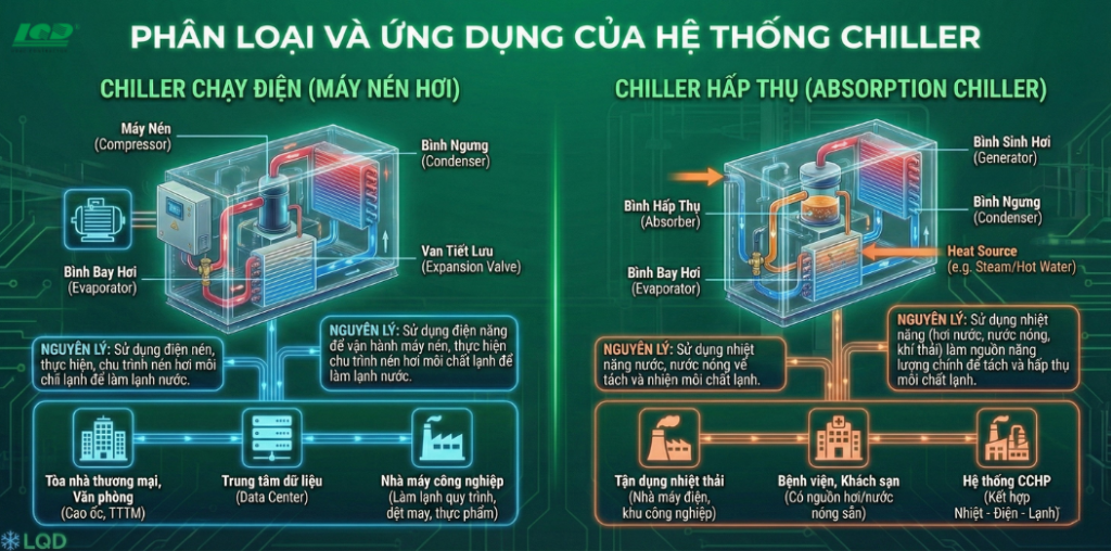 Phân loại và ứng dụng của hệ thống Chiller