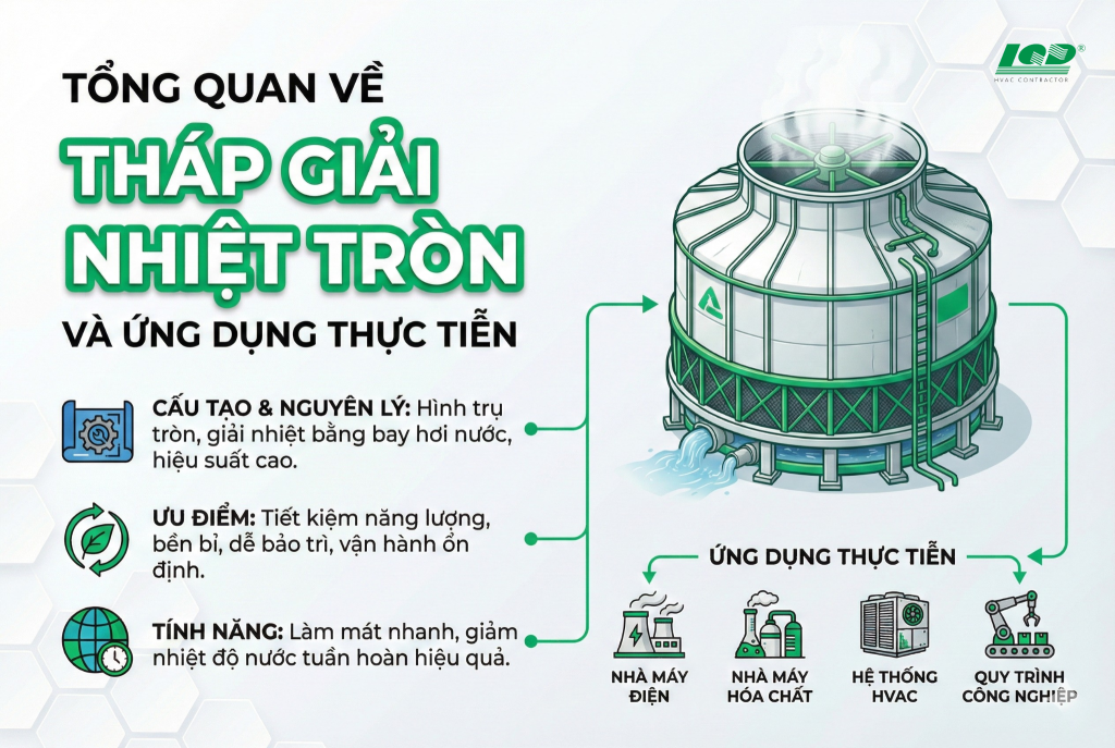 Tổng quan về tháp giải nhiệt tròn và ứng dụng thực tiễn