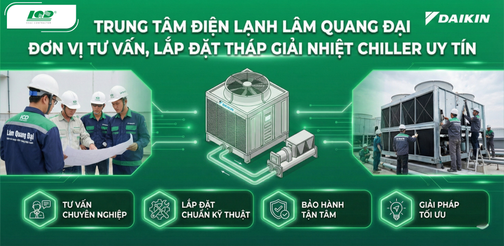 Trung tâm điện lạnh Lâm Quang Đại – Đơn vị tư vấn, lắp đặt tháp giải nhiệt Chiller uy tín