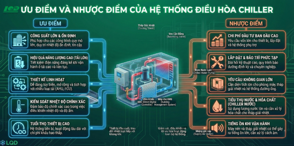 Ưu điểm và nhược điểm của hệ thống điều hòa Chiller