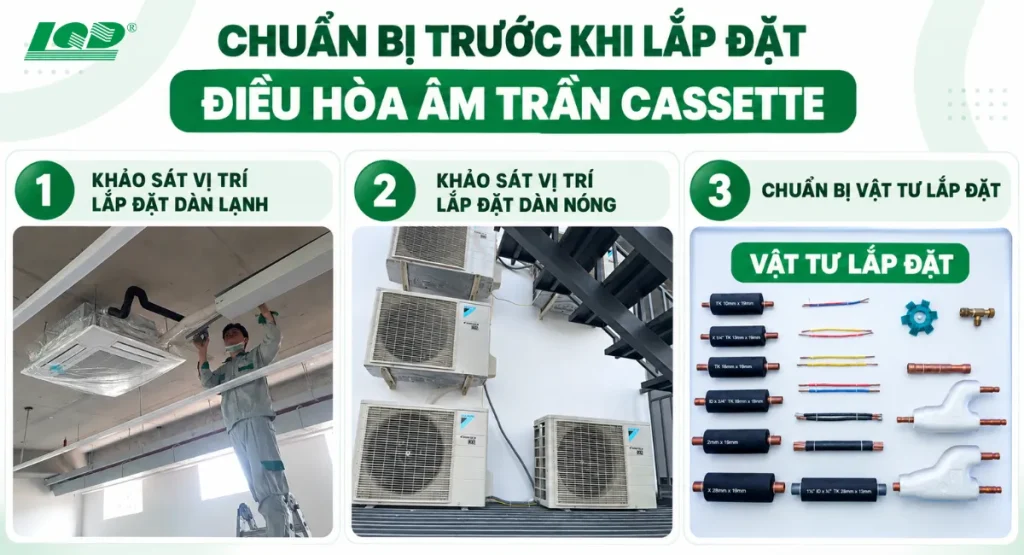 Chuẩn bị lắp đạt điều hòa âm trần Cassette