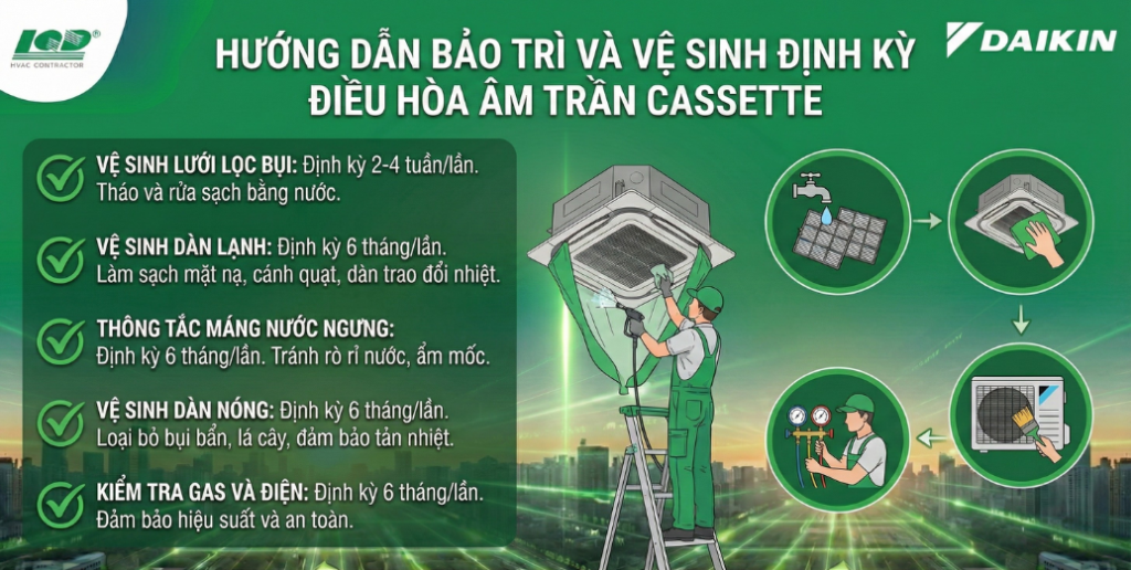 hướng dẫn bảo trì và vệ sinh định kỳ điều hòa âm trần Cassette