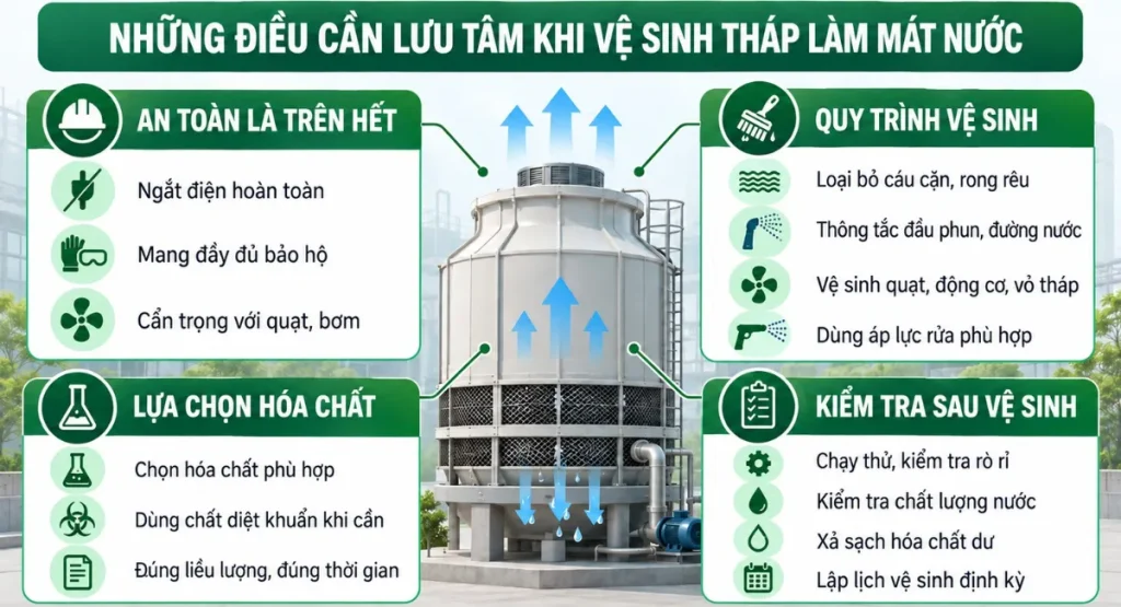 Những lưu ý khi vệ sinh tháp làm mát nước