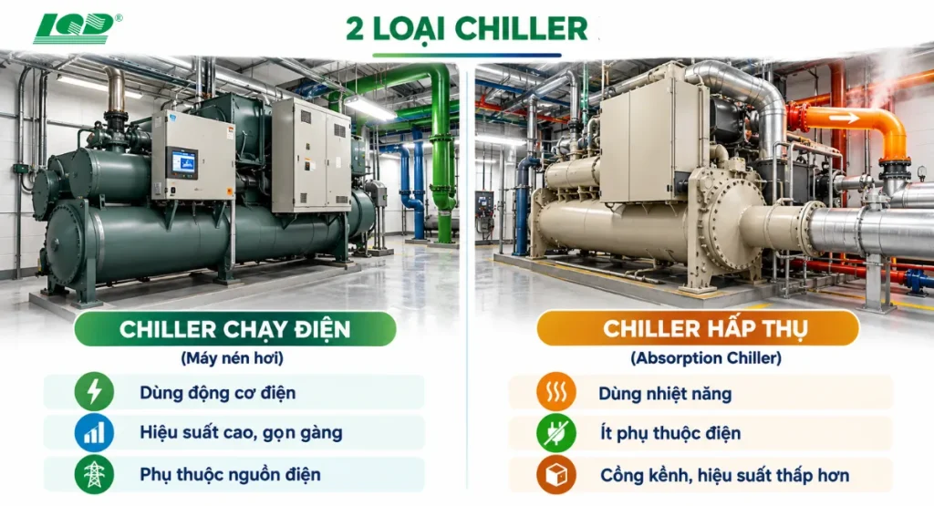 Phân loại ứng dụng của hai hệ thống chiller